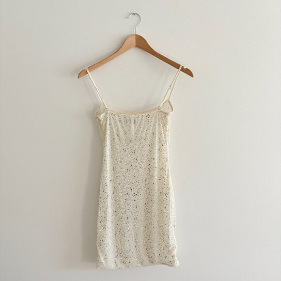 Oh Polly Aellin Embellished Bodycon Mini Dress White Sparkle Size 2 - Picture 9 of 12